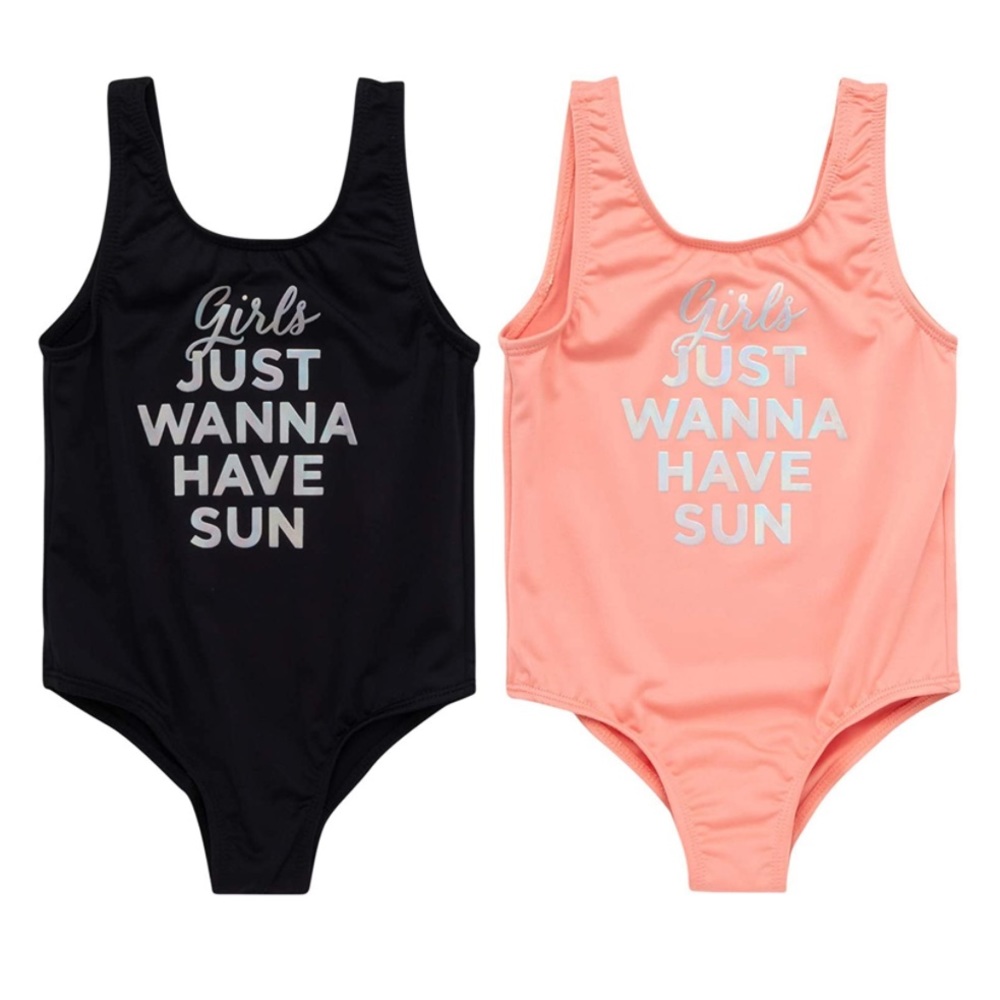2 Baby Swimsuits 12m 12 Month Girl One Piece Swim Bundle Graphic Summer Set